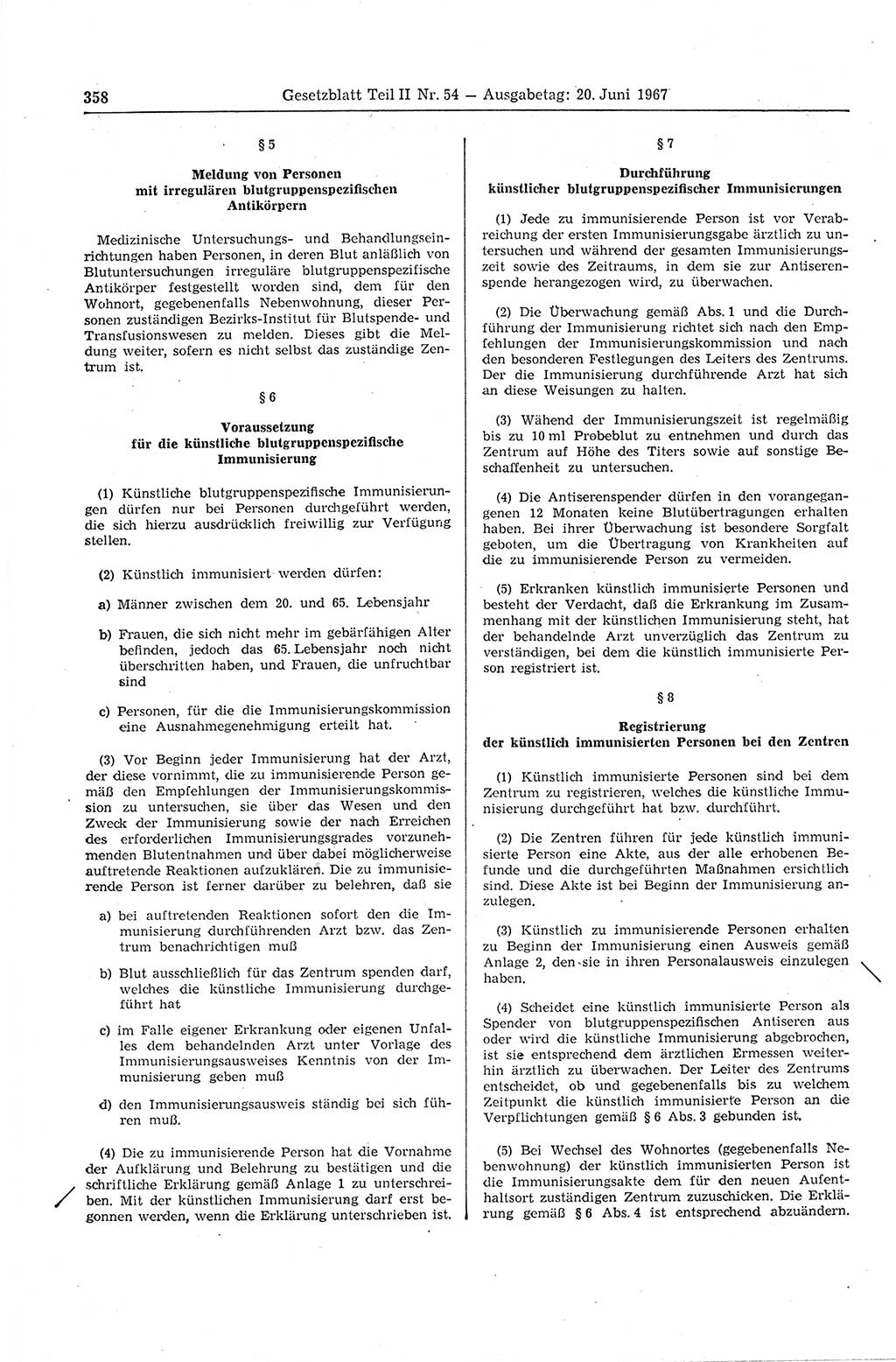 Gesetzblatt (GBl.) der Deutschen Demokratischen Republik (DDR) Teil ⅠⅠ 1967, Seite 358 (GBl. DDR ⅠⅠ 1967, S. 358)
