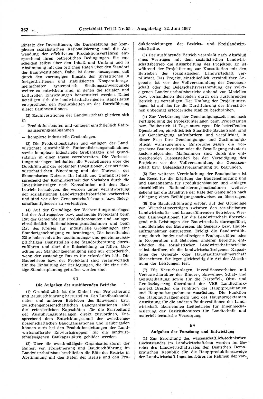 Gesetzblatt (GBl.) der Deutschen Demokratischen Republik (DDR) Teil ⅠⅠ 1967, Seite 362 (GBl. DDR ⅠⅠ 1967, S. 362)