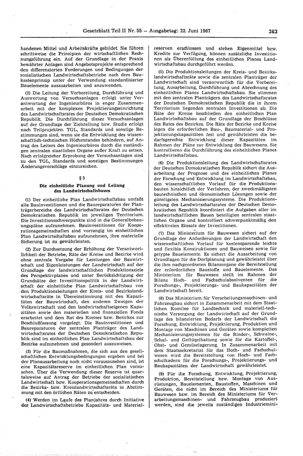 Gesetzblatt (GBl.) der Deutschen Demokratischen Republik (DDR) Teil ⅠⅠ 1967, Seite 363 (GBl. DDR ⅠⅠ 1967, S. 363)