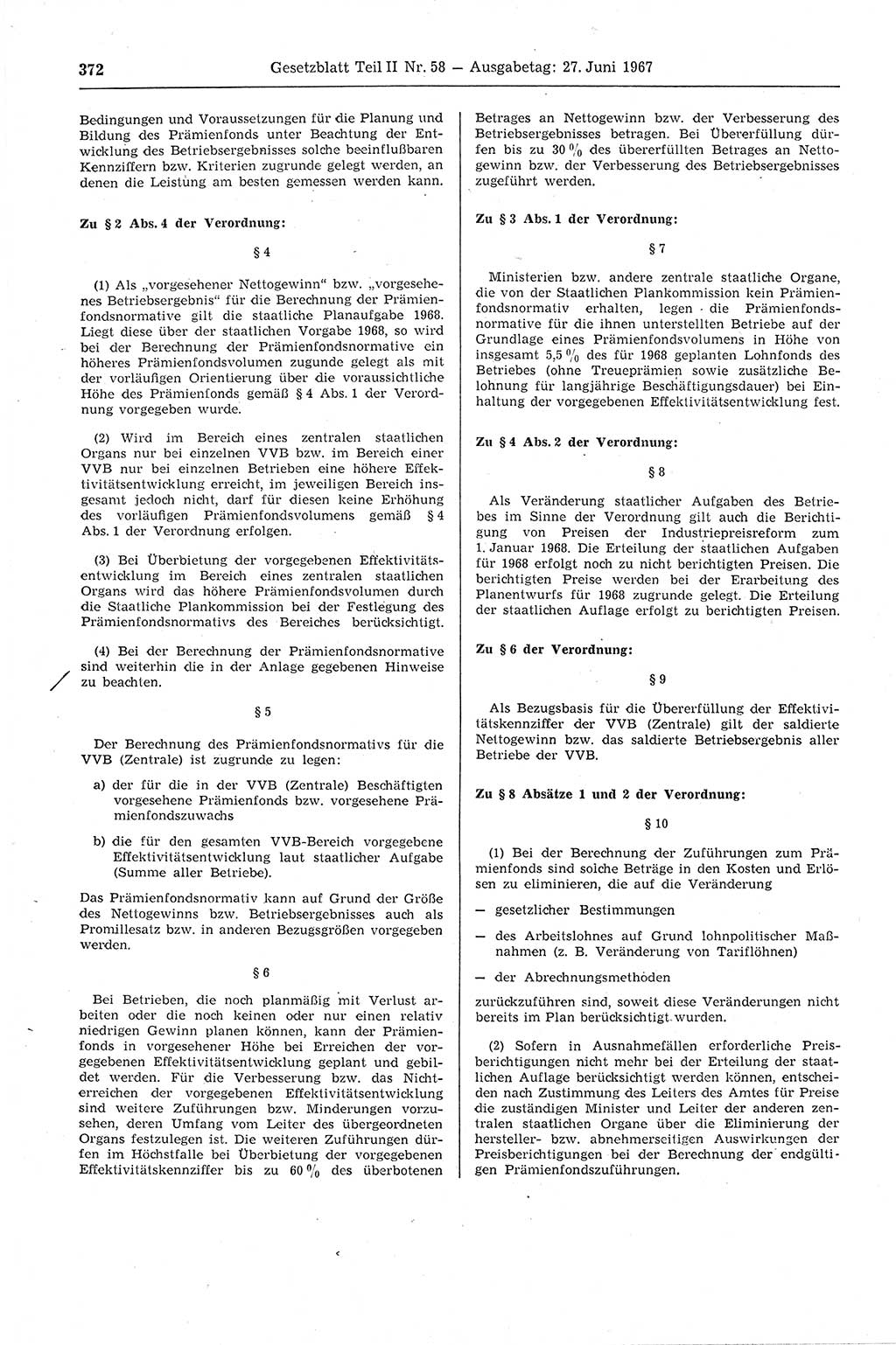 Gesetzblatt (GBl.) der Deutschen Demokratischen Republik (DDR) Teil ⅠⅠ 1967, Seite 372 (GBl. DDR ⅠⅠ 1967, S. 372)
