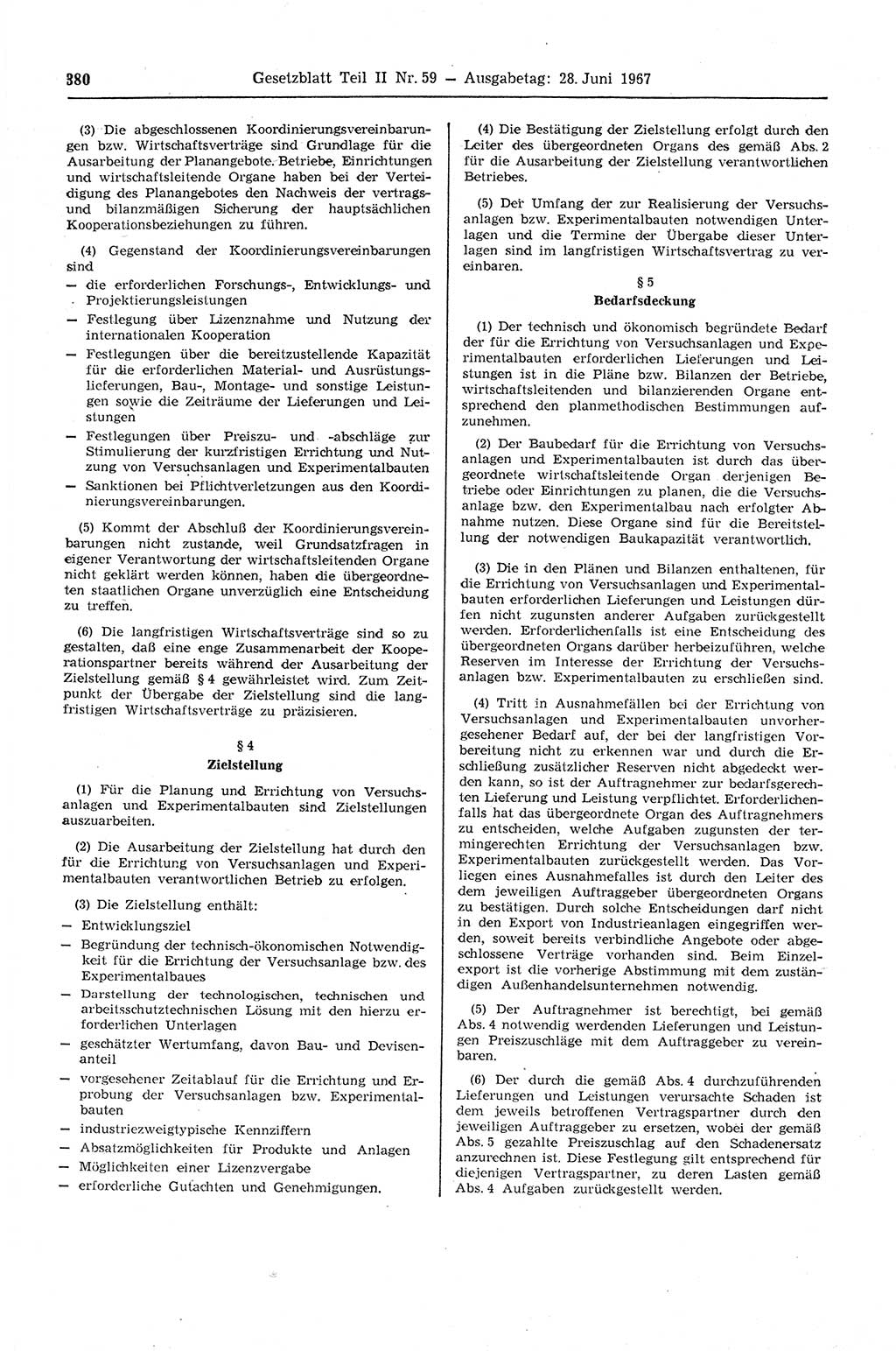 Gesetzblatt (GBl.) der Deutschen Demokratischen Republik (DDR) Teil ⅠⅠ 1967, Seite 380 (GBl. DDR ⅠⅠ 1967, S. 380)