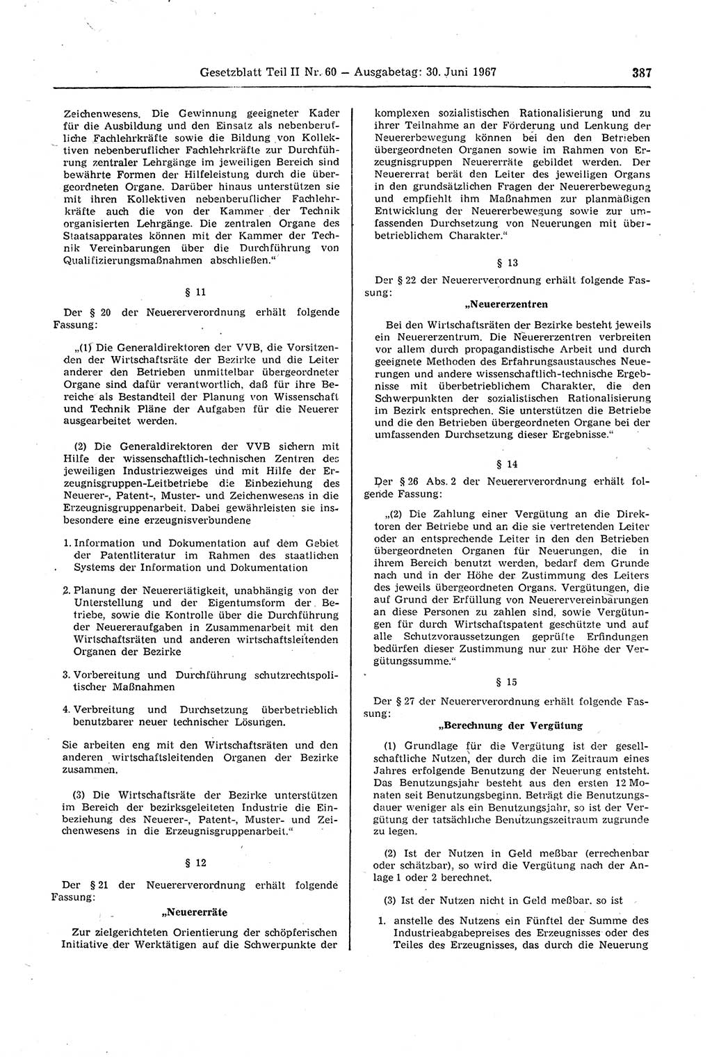 Gesetzblatt (GBl.) der Deutschen Demokratischen Republik (DDR) Teil ⅠⅠ 1967, Seite 387 (GBl. DDR ⅠⅠ 1967, S. 387)