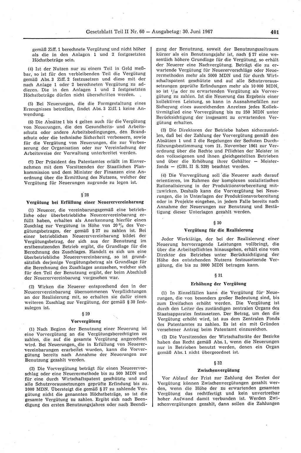 Gesetzblatt (GBl.) der Deutschen Demokratischen Republik (DDR) Teil ⅠⅠ 1967, Seite 401 (GBl. DDR ⅠⅠ 1967, S. 401)