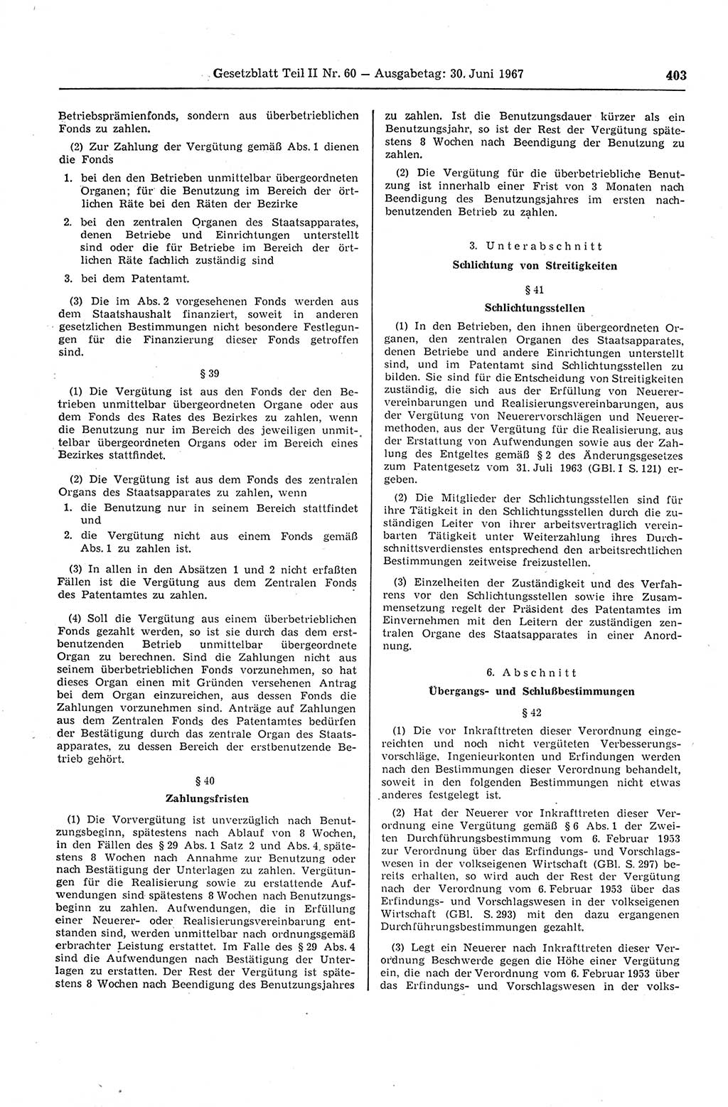 Gesetzblatt (GBl.) der Deutschen Demokratischen Republik (DDR) Teil ⅠⅠ 1967, Seite 403 (GBl. DDR ⅠⅠ 1967, S. 403)