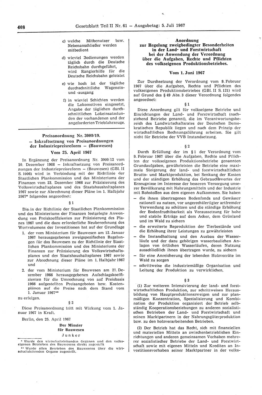 Gesetzblatt (GBl.) der Deutschen Demokratischen Republik (DDR) Teil ⅠⅠ 1967, Seite 408 (GBl. DDR ⅠⅠ 1967, S. 408)