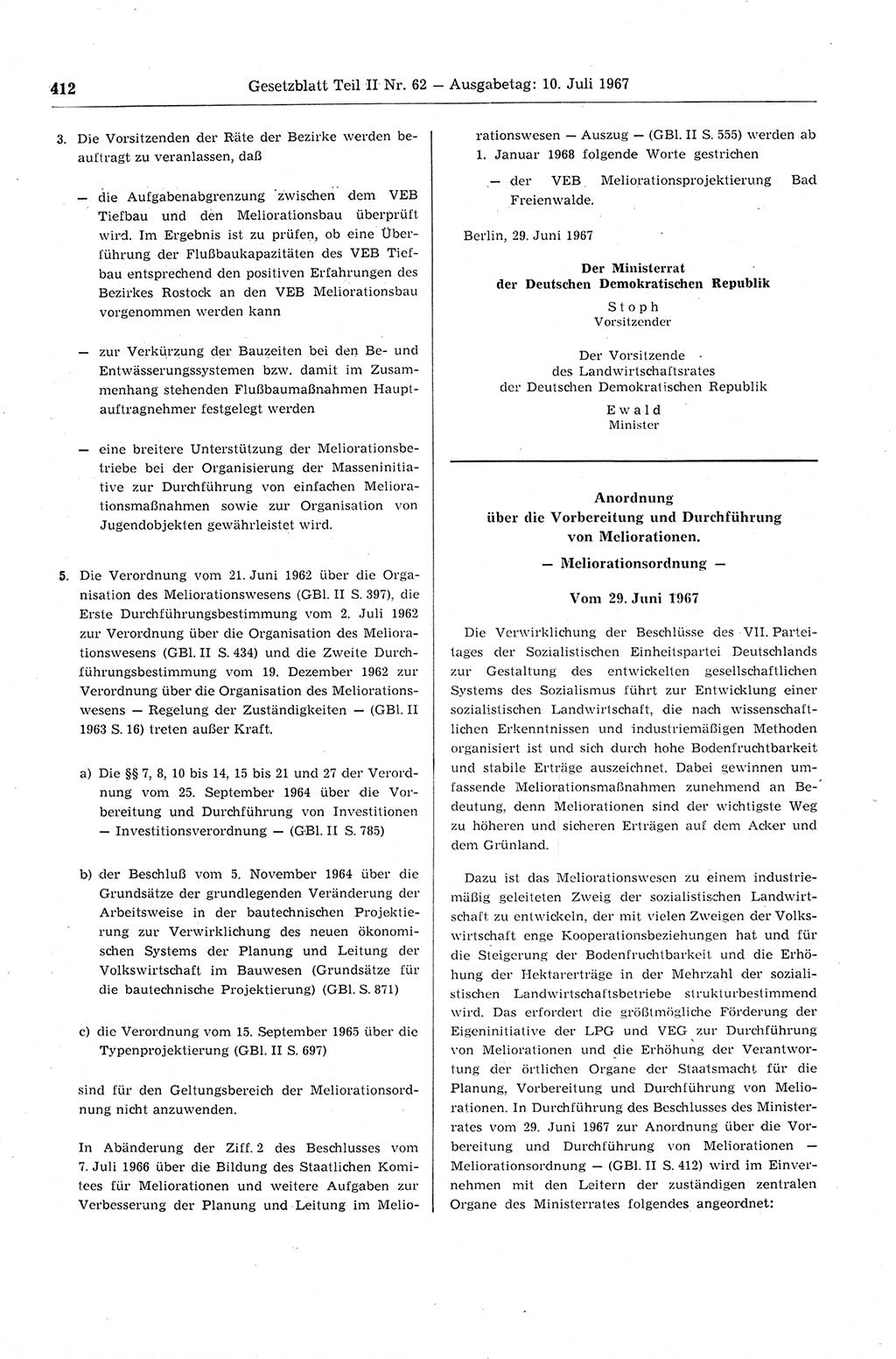 Gesetzblatt (GBl.) der Deutschen Demokratischen Republik (DDR) Teil ⅠⅠ 1967, Seite 412 (GBl. DDR ⅠⅠ 1967, S. 412)
