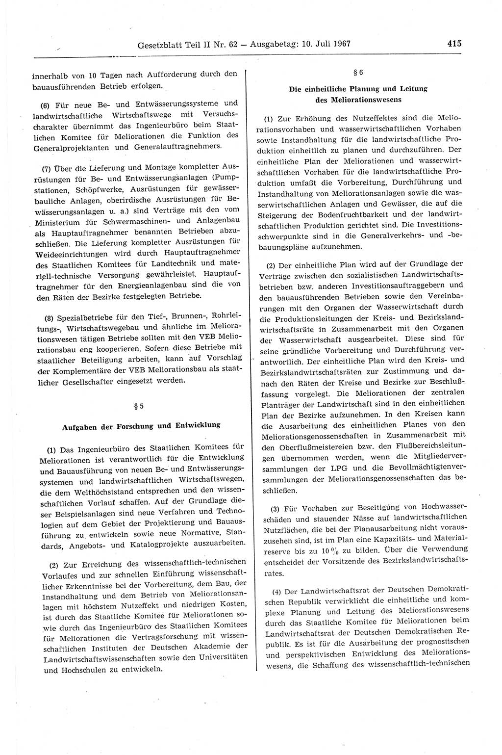 Gesetzblatt (GBl.) der Deutschen Demokratischen Republik (DDR) Teil ⅠⅠ 1967, Seite 415 (GBl. DDR ⅠⅠ 1967, S. 415)