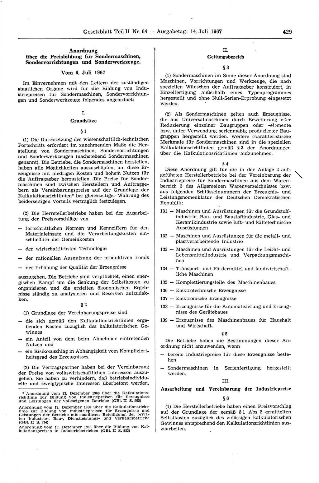 Gesetzblatt (GBl.) der Deutschen Demokratischen Republik (DDR) Teil ⅠⅠ 1967, Seite 429 (GBl. DDR ⅠⅠ 1967, S. 429)