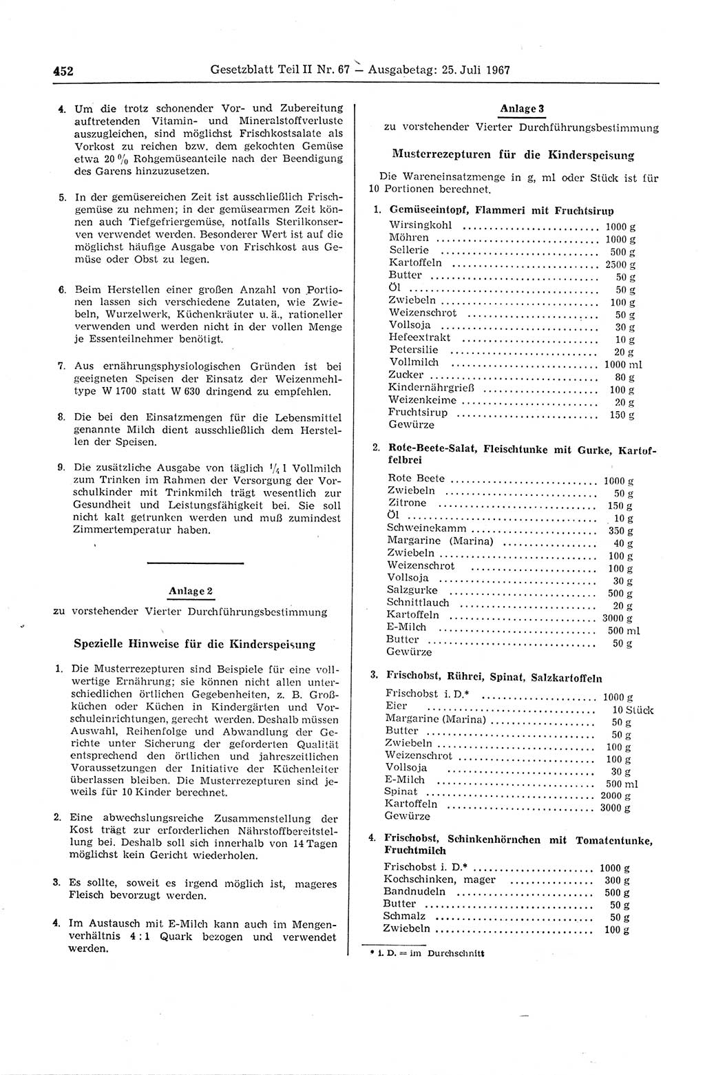 Gesetzblatt (GBl.) der Deutschen Demokratischen Republik (DDR) Teil ⅠⅠ 1967, Seite 452 (GBl. DDR ⅠⅠ 1967, S. 452)