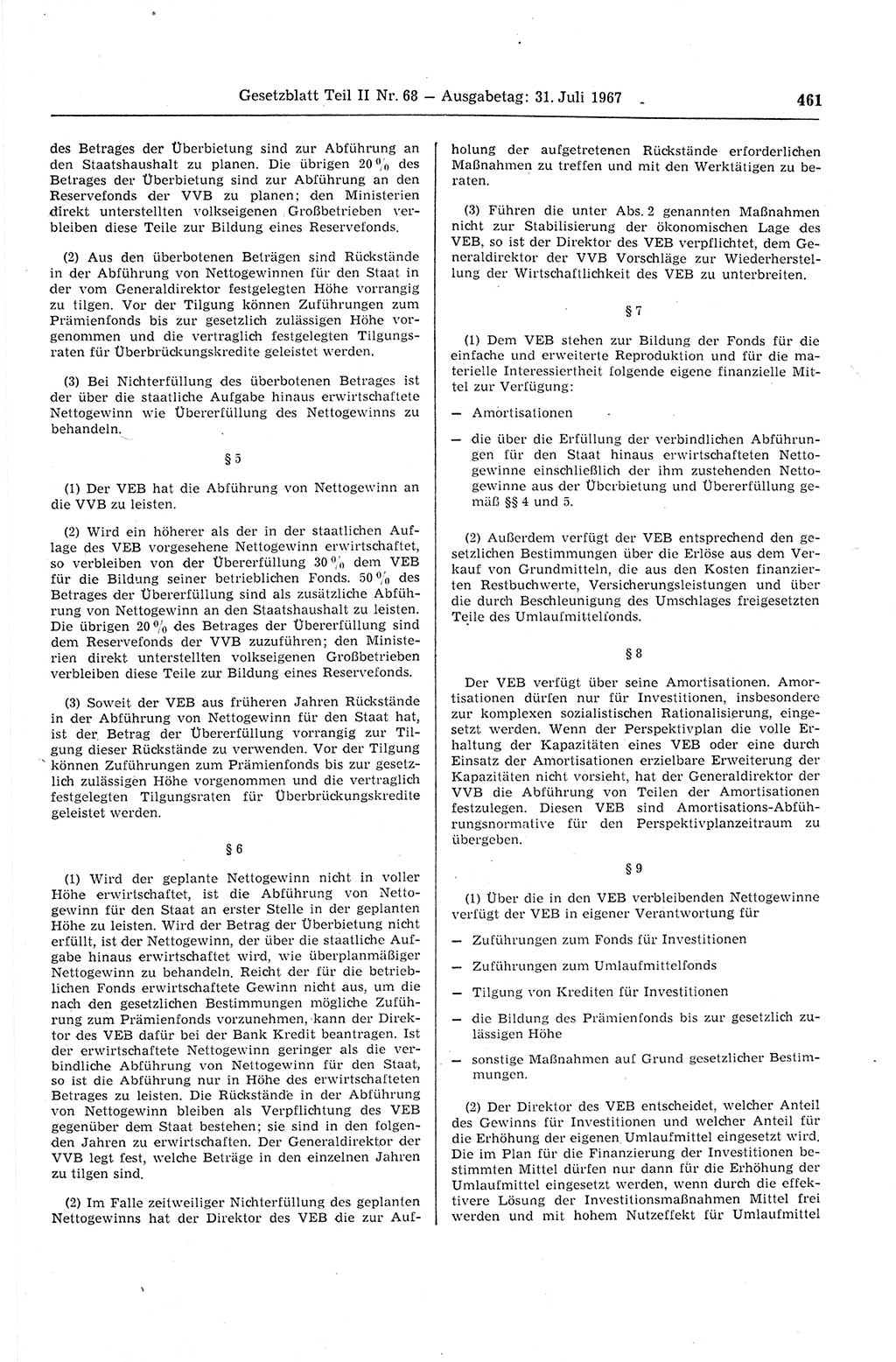 Gesetzblatt (GBl.) der Deutschen Demokratischen Republik (DDR) Teil ⅠⅠ 1967, Seite 461 (GBl. DDR ⅠⅠ 1967, S. 461)