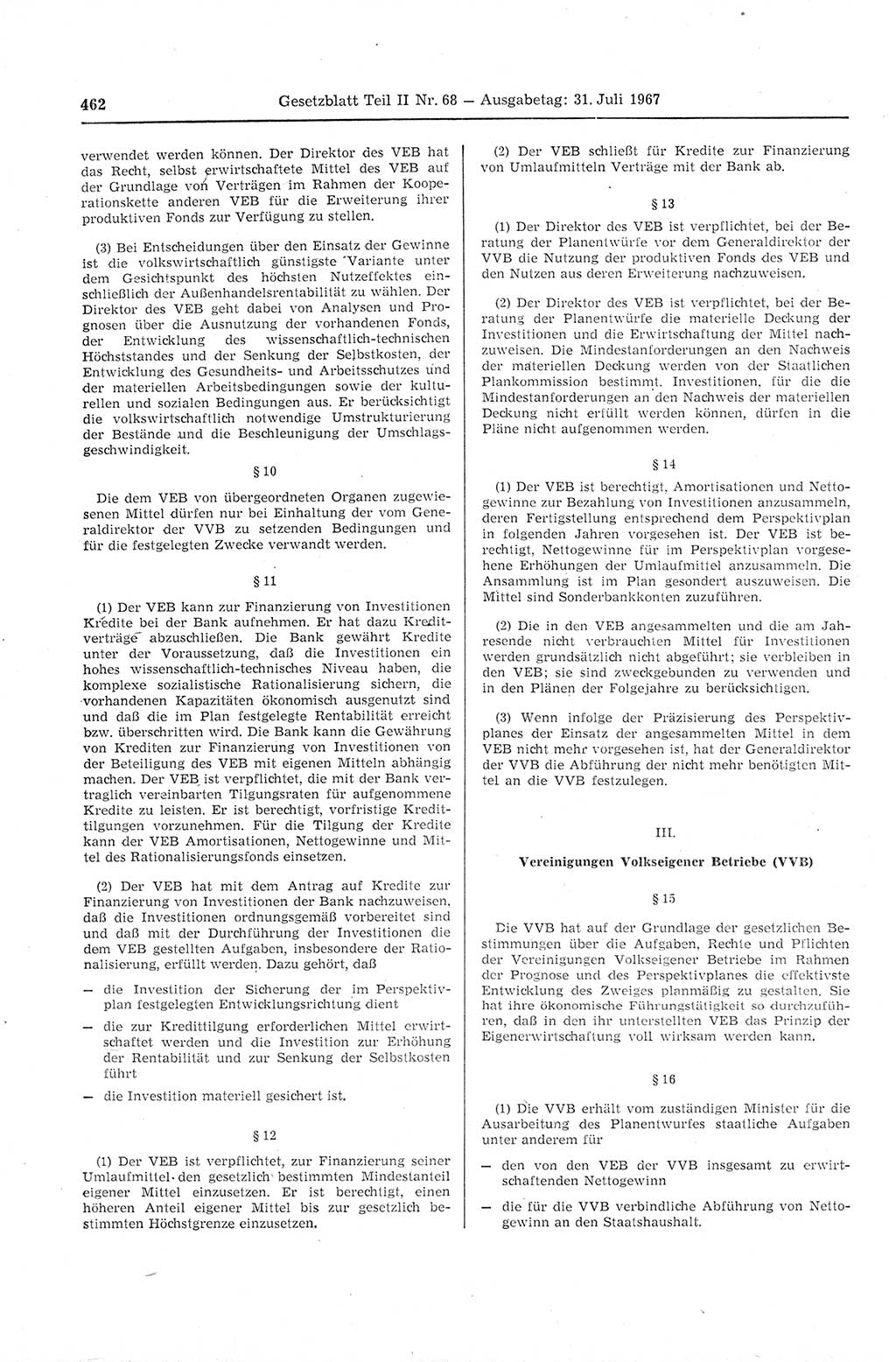 Gesetzblatt (GBl.) der Deutschen Demokratischen Republik (DDR) Teil ⅠⅠ 1967, Seite 462 (GBl. DDR ⅠⅠ 1967, S. 462)