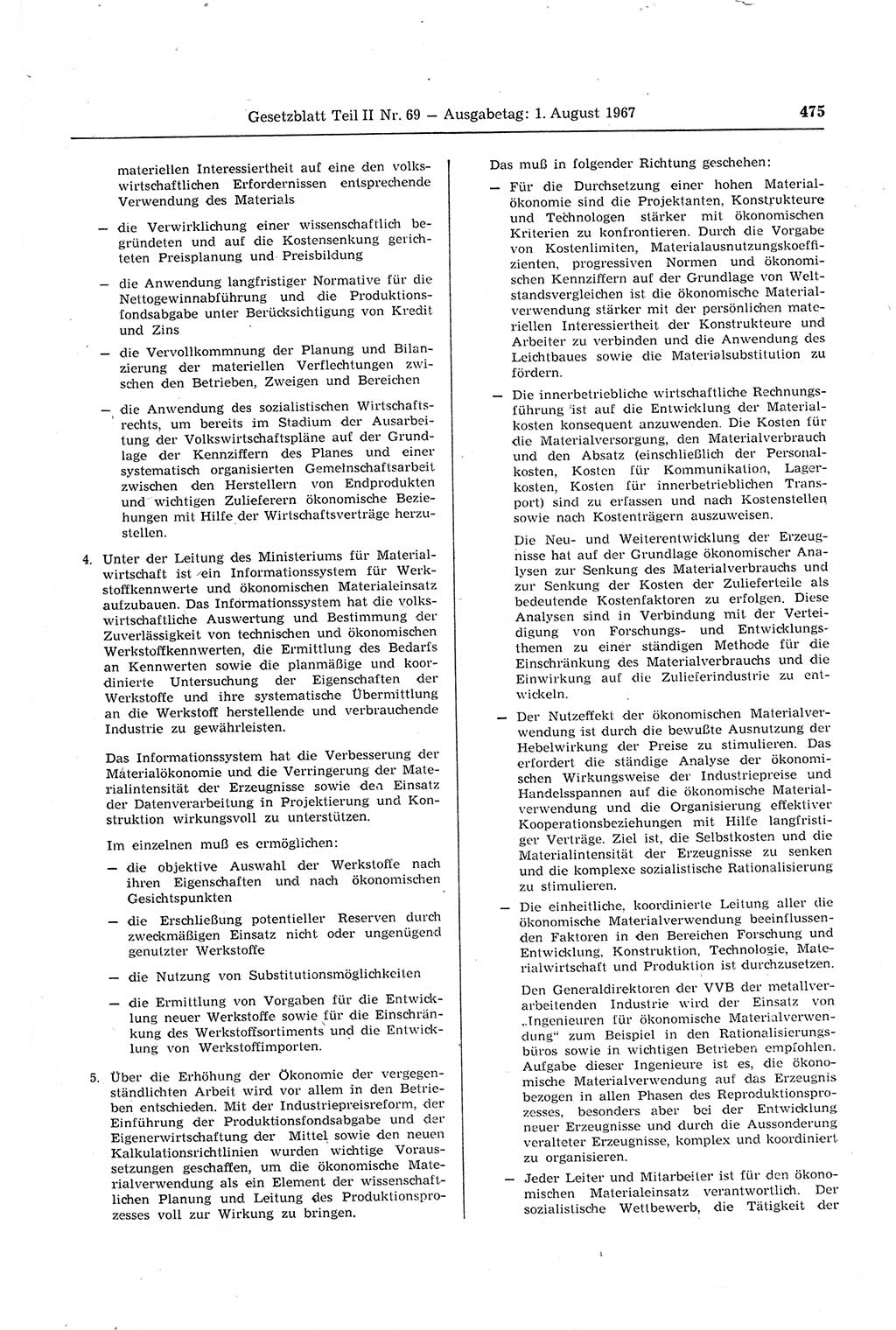 Gesetzblatt (GBl.) der Deutschen Demokratischen Republik (DDR) Teil ⅠⅠ 1967, Seite 475 (GBl. DDR ⅠⅠ 1967, S. 475)