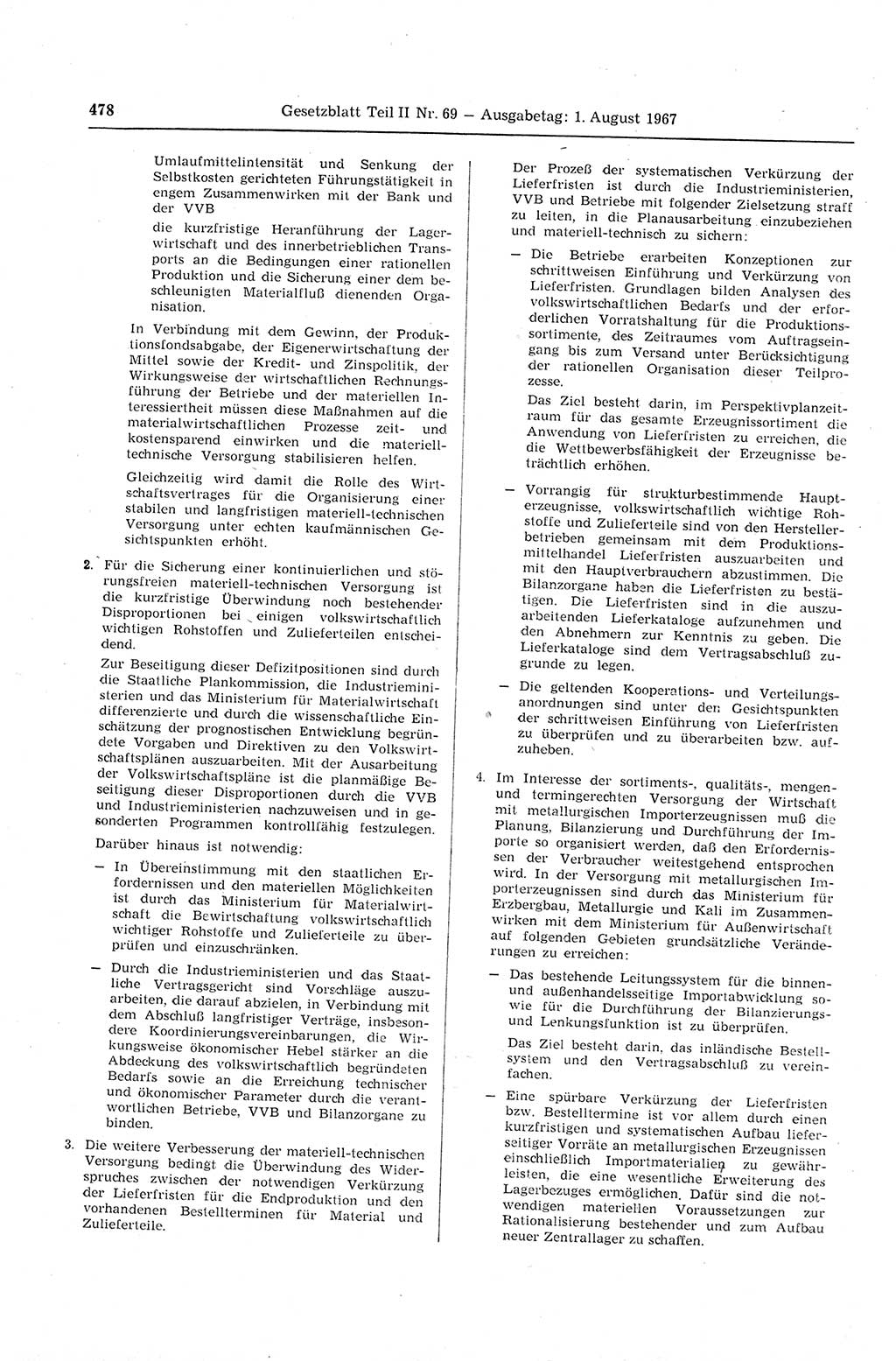 Gesetzblatt (GBl.) der Deutschen Demokratischen Republik (DDR) Teil ⅠⅠ 1967, Seite 478 (GBl. DDR ⅠⅠ 1967, S. 478)