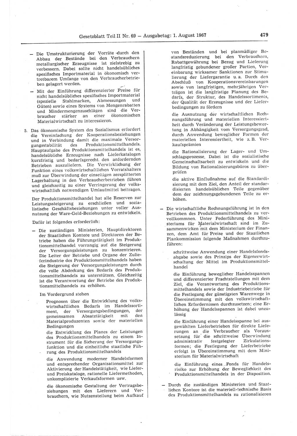 Gesetzblatt (GBl.) der Deutschen Demokratischen Republik (DDR) Teil ⅠⅠ 1967, Seite 479 (GBl. DDR ⅠⅠ 1967, S. 479)