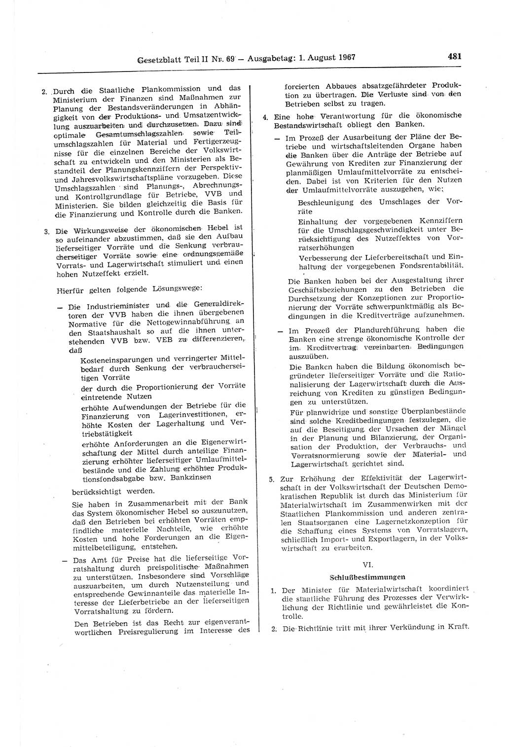 Gesetzblatt (GBl.) der Deutschen Demokratischen Republik (DDR) Teil ⅠⅠ 1967, Seite 481 (GBl. DDR ⅠⅠ 1967, S. 481)