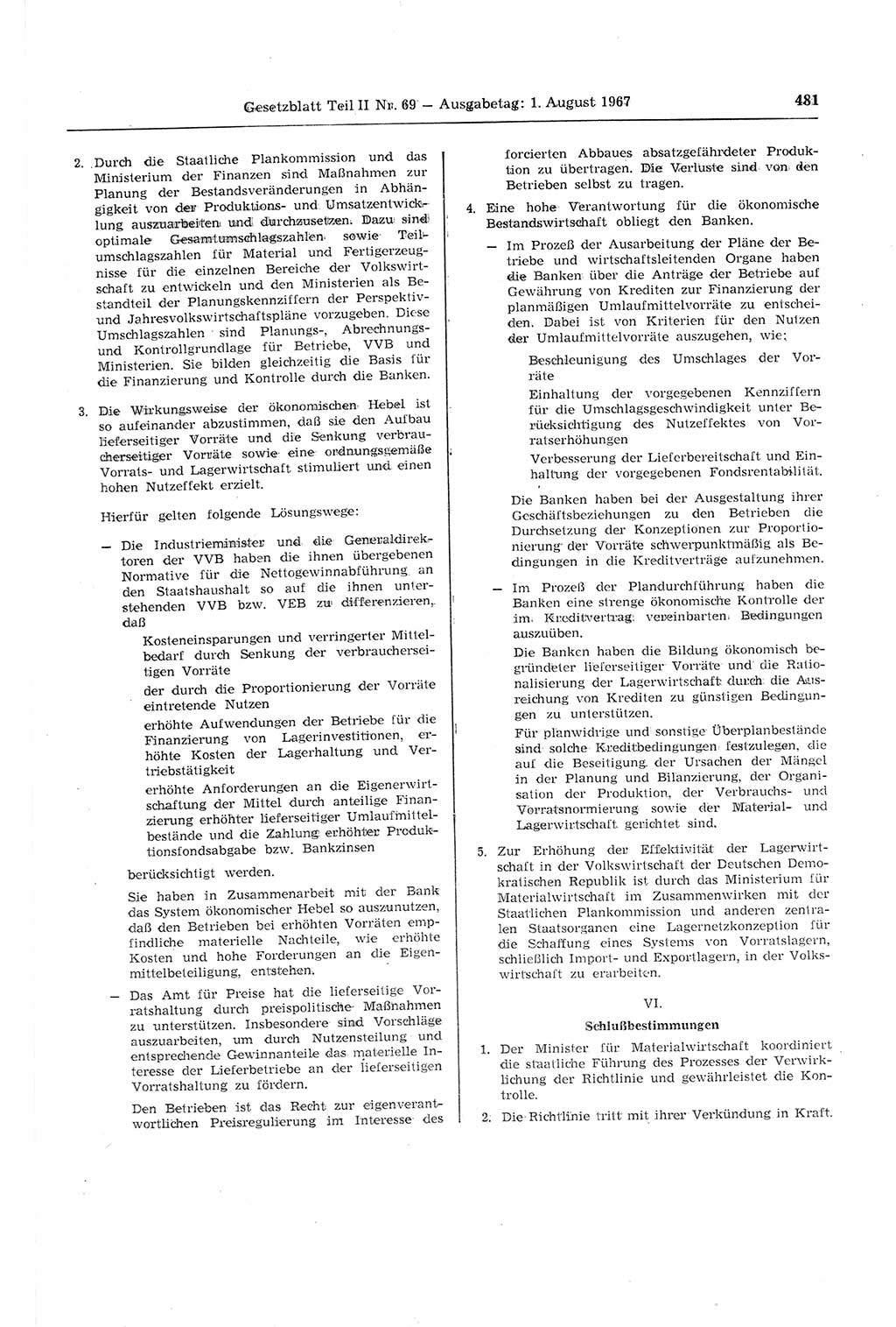 Gesetzblatt (GBl.) der Deutschen Demokratischen Republik (DDR) Teil ⅠⅠ 1967, Seite 481 (GBl. DDR ⅠⅠ 1967, S. 481)