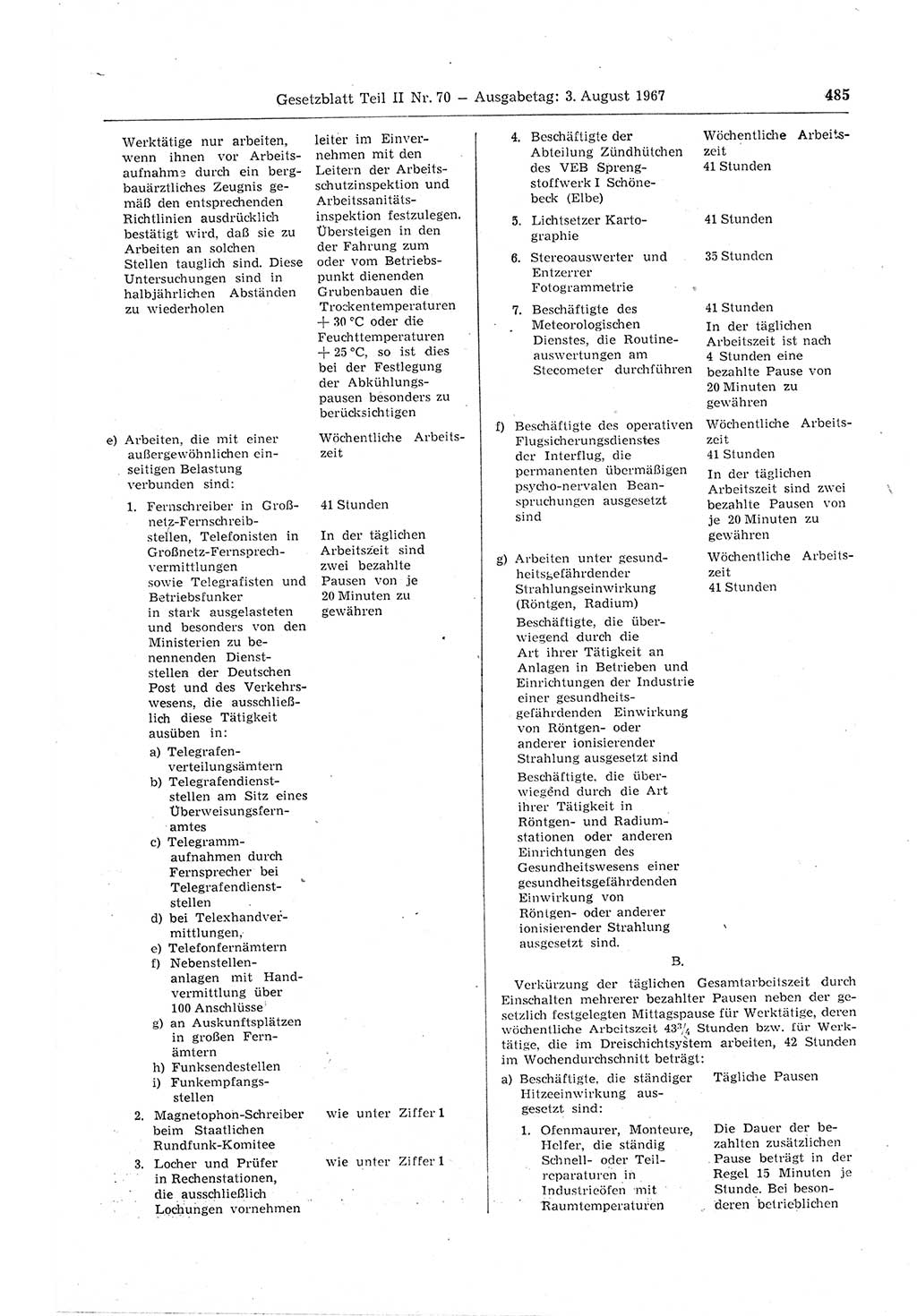Gesetzblatt (GBl.) der Deutschen Demokratischen Republik (DDR) Teil ⅠⅠ 1967, Seite 485 (GBl. DDR ⅠⅠ 1967, S. 485)