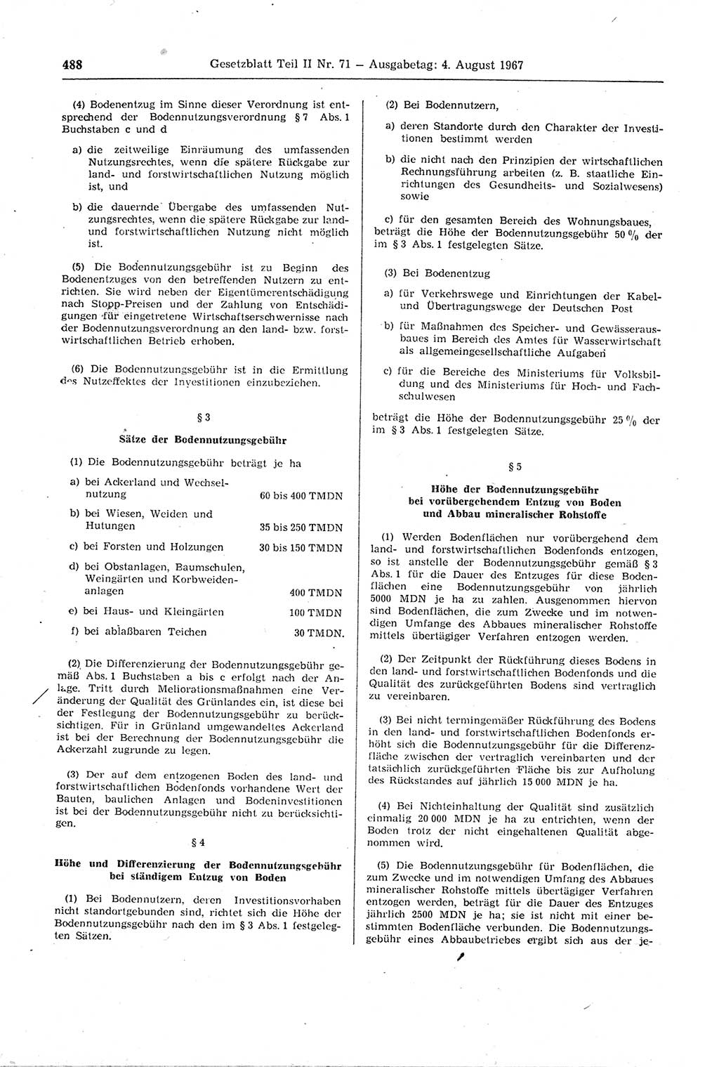 Gesetzblatt (GBl.) der Deutschen Demokratischen Republik (DDR) Teil ⅠⅠ 1967, Seite 488 (GBl. DDR ⅠⅠ 1967, S. 488)