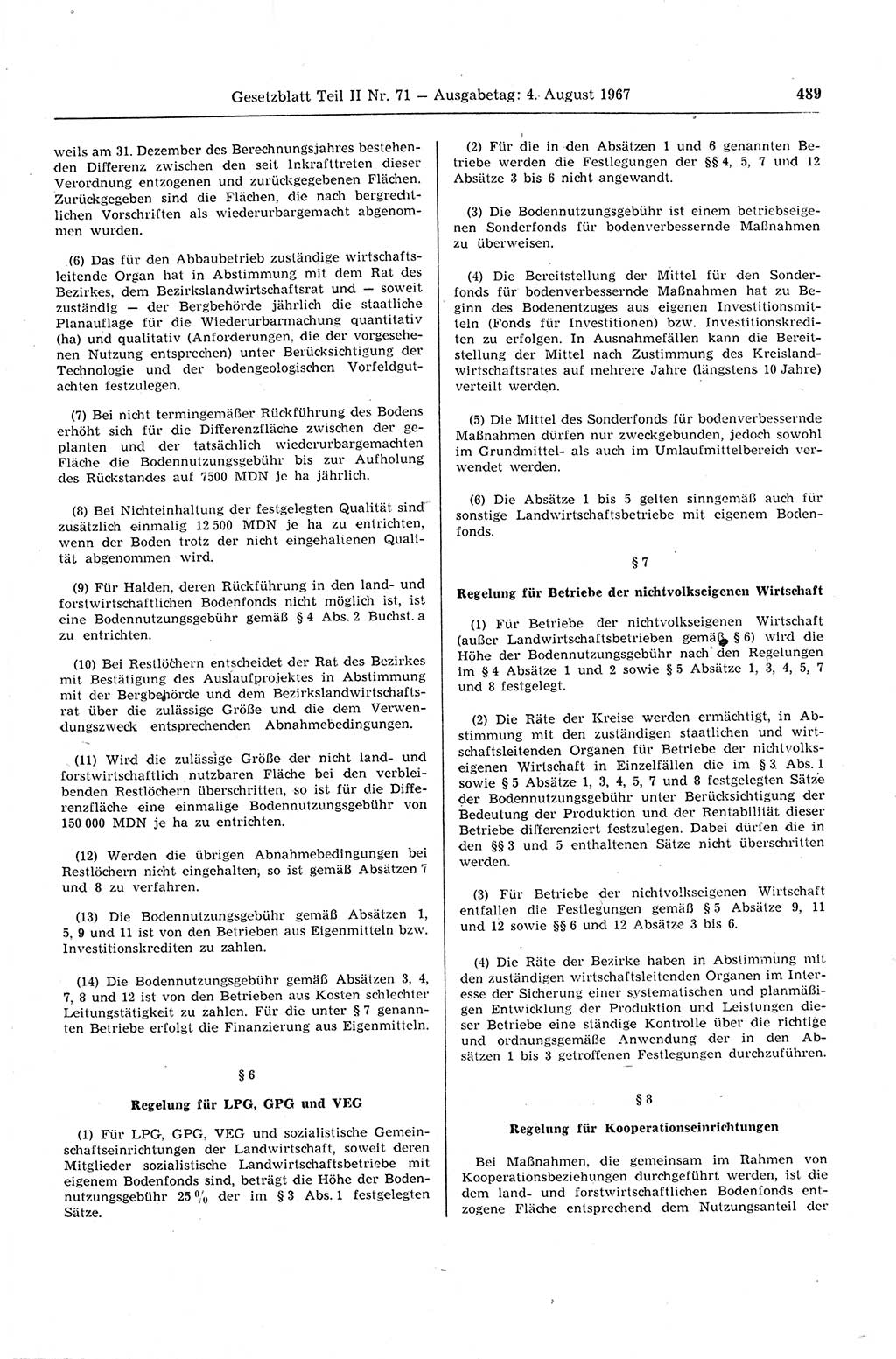 Gesetzblatt (GBl.) der Deutschen Demokratischen Republik (DDR) Teil ⅠⅠ 1967, Seite 489 (GBl. DDR ⅠⅠ 1967, S. 489)