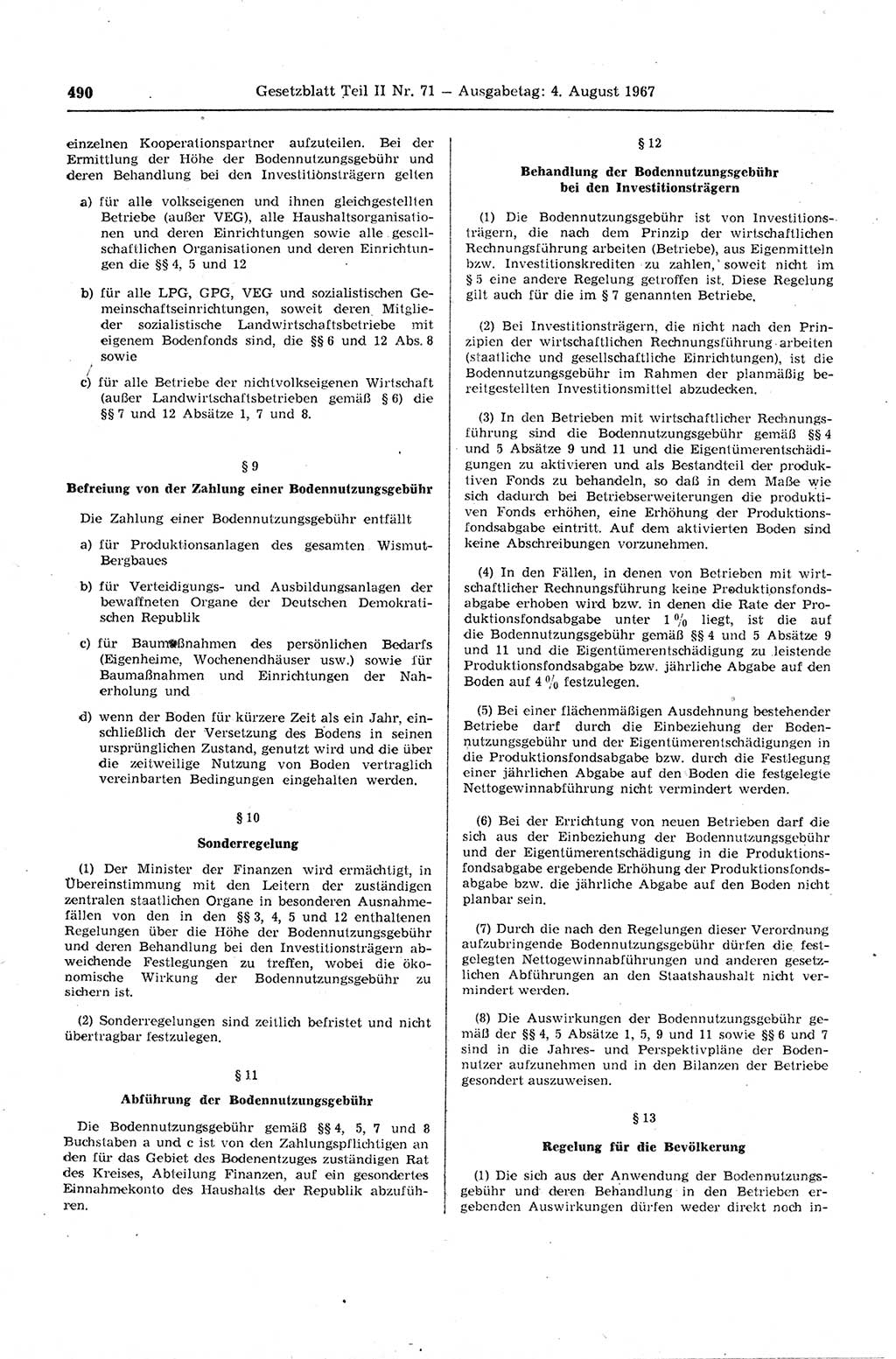 Gesetzblatt (GBl.) der Deutschen Demokratischen Republik (DDR) Teil ⅠⅠ 1967, Seite 490 (GBl. DDR ⅠⅠ 1967, S. 490)