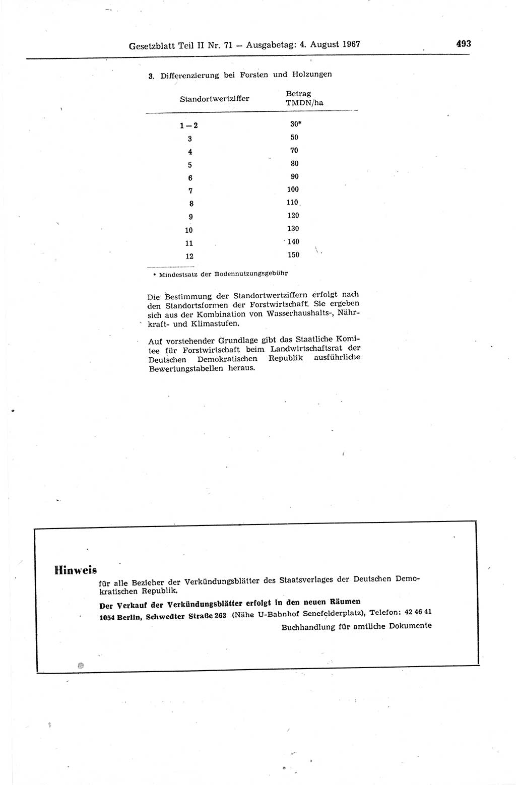 Gesetzblatt (GBl.) der Deutschen Demokratischen Republik (DDR) Teil ⅠⅠ 1967, Seite 493 (GBl. DDR ⅠⅠ 1967, S. 493)