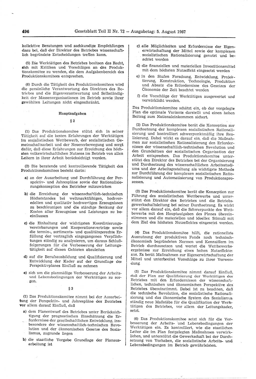 Gesetzblatt (GBl.) der Deutschen Demokratischen Republik (DDR) Teil ⅠⅠ 1967, Seite 496 (GBl. DDR ⅠⅠ 1967, S. 496)