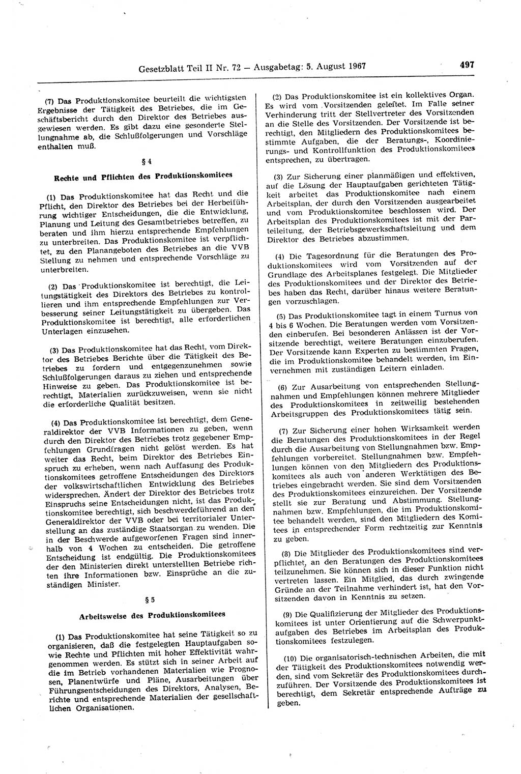 Gesetzblatt (GBl.) der Deutschen Demokratischen Republik (DDR) Teil ⅠⅠ 1967, Seite 497 (GBl. DDR ⅠⅠ 1967, S. 497)