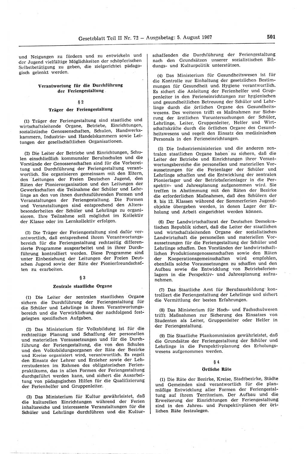 Gesetzblatt (GBl.) der Deutschen Demokratischen Republik (DDR) Teil ⅠⅠ 1967, Seite 501 (GBl. DDR ⅠⅠ 1967, S. 501)