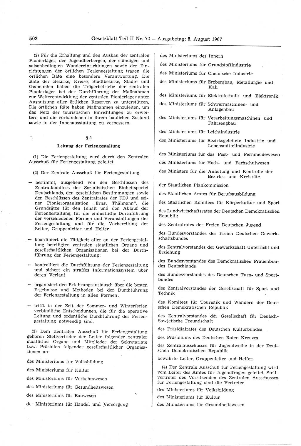 Gesetzblatt (GBl.) der Deutschen Demokratischen Republik (DDR) Teil ⅠⅠ 1967, Seite 502 (GBl. DDR ⅠⅠ 1967, S. 502)