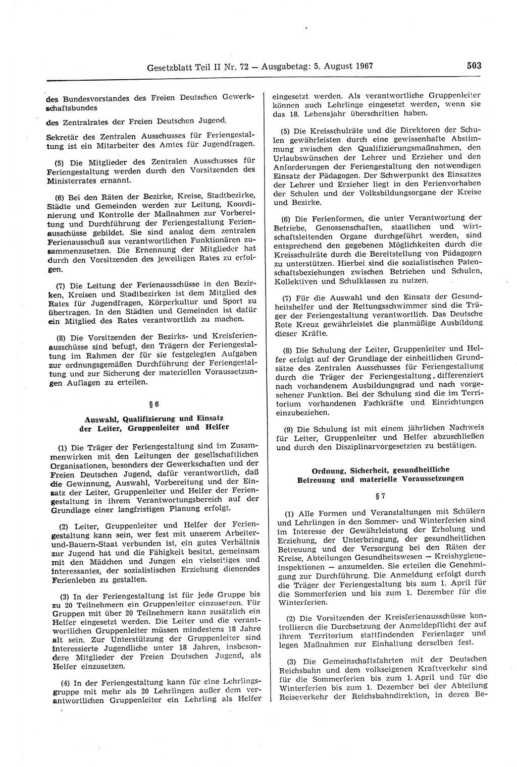 Gesetzblatt (GBl.) der Deutschen Demokratischen Republik (DDR) Teil ⅠⅠ 1967, Seite 503 (GBl. DDR ⅠⅠ 1967, S. 503)