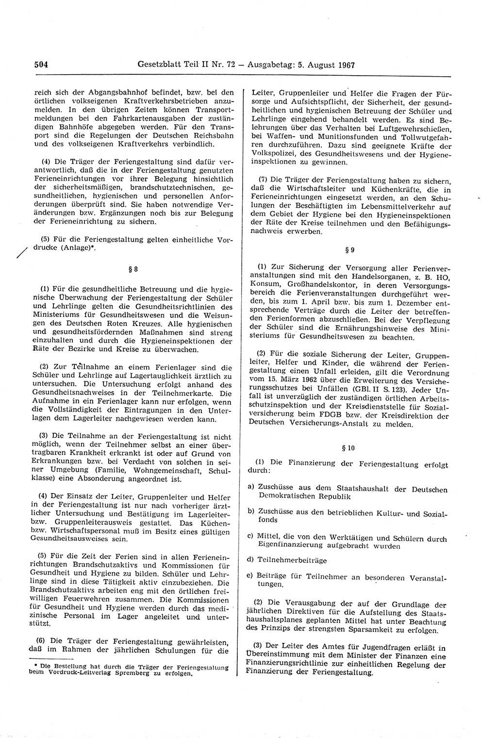 Gesetzblatt (GBl.) der Deutschen Demokratischen Republik (DDR) Teil ⅠⅠ 1967, Seite 504 (GBl. DDR ⅠⅠ 1967, S. 504)