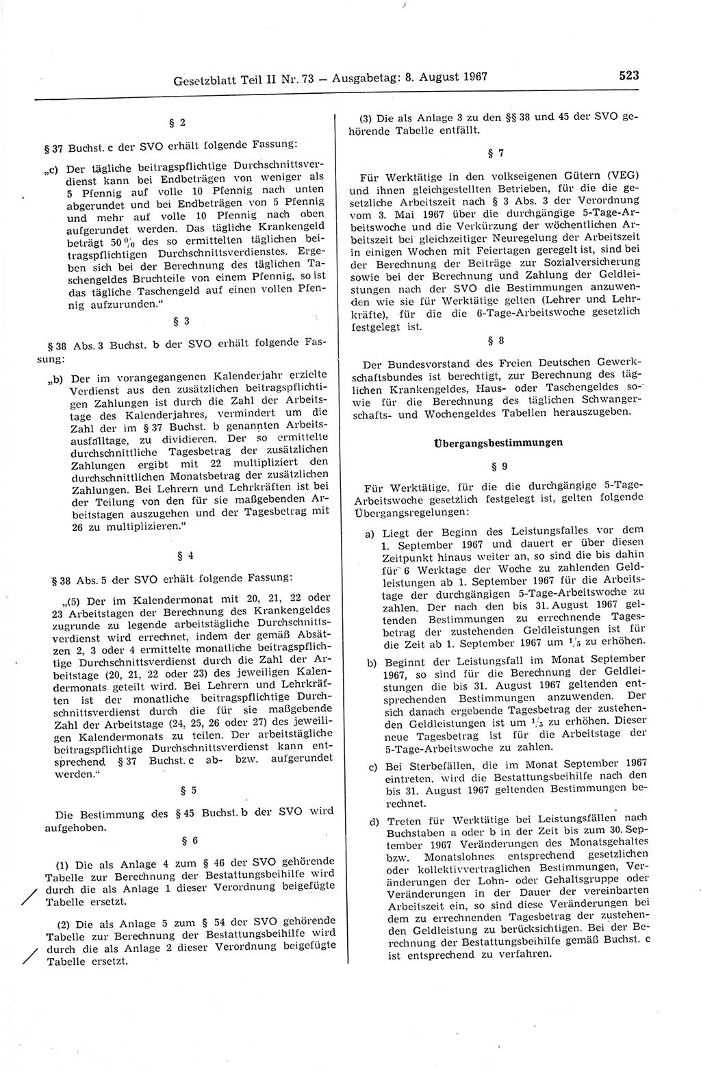 Gesetzblatt (GBl.) der Deutschen Demokratischen Republik (DDR) Teil ⅠⅠ 1967, Seite 523 (GBl. DDR ⅠⅠ 1967, S. 523)