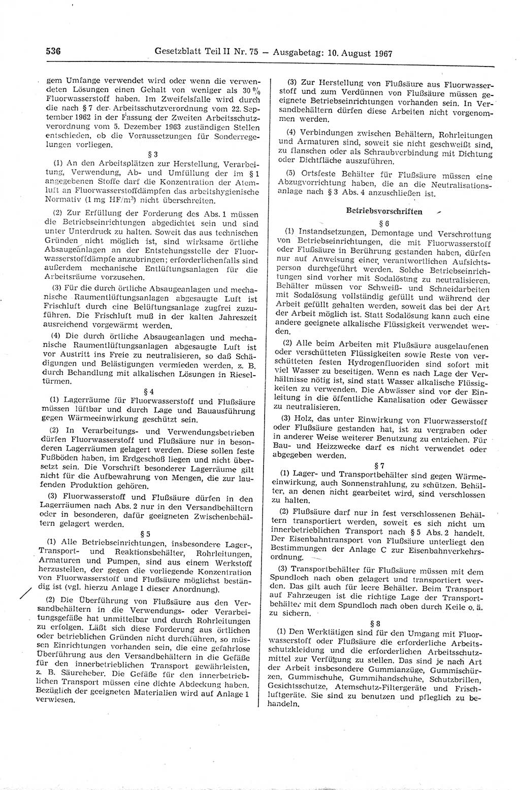 Gesetzblatt (GBl.) der Deutschen Demokratischen Republik (DDR) Teil ⅠⅠ 1967, Seite 536 (GBl. DDR ⅠⅠ 1967, S. 536)