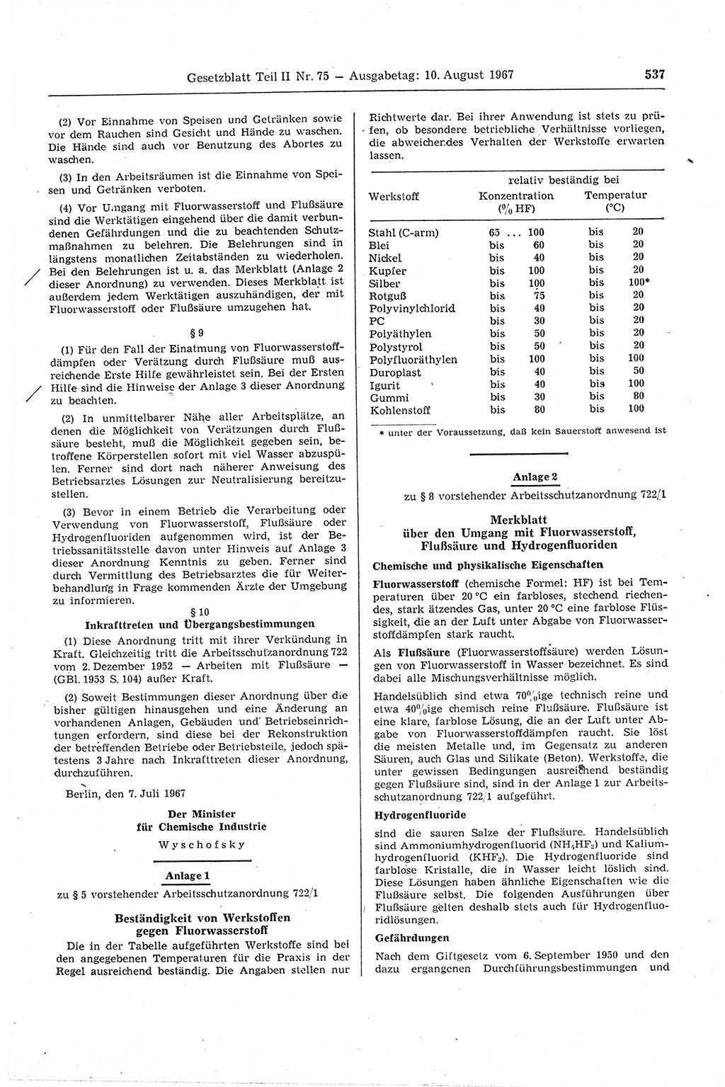 Gesetzblatt (GBl.) der Deutschen Demokratischen Republik (DDR) Teil ⅠⅠ 1967, Seite 537 (GBl. DDR ⅠⅠ 1967, S. 537)