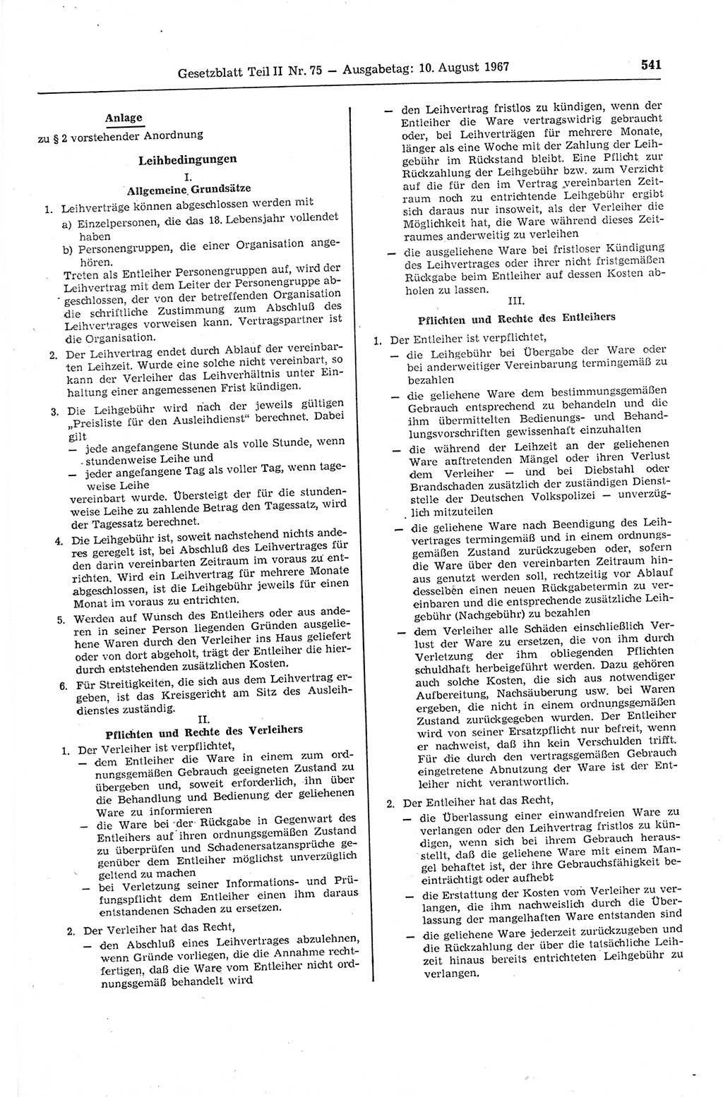 Gesetzblatt (GBl.) der Deutschen Demokratischen Republik (DDR) Teil ⅠⅠ 1967, Seite 541 (GBl. DDR ⅠⅠ 1967, S. 541)