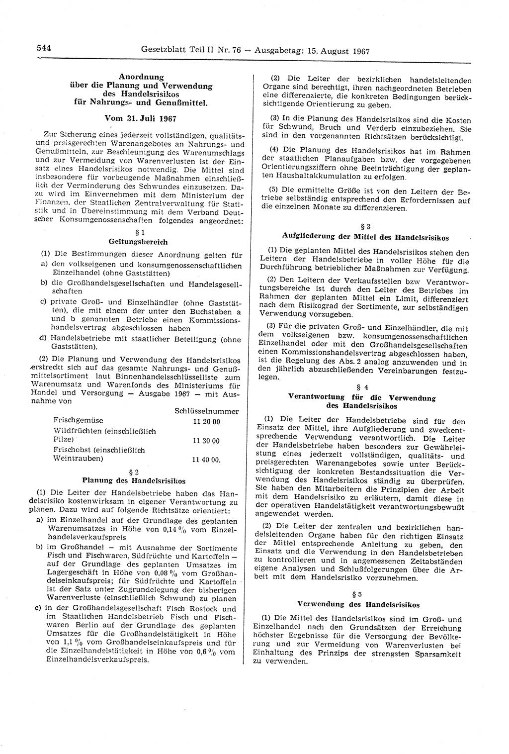 Gesetzblatt (GBl.) der Deutschen Demokratischen Republik (DDR) Teil ⅠⅠ 1967, Seite 544 (GBl. DDR ⅠⅠ 1967, S. 544)