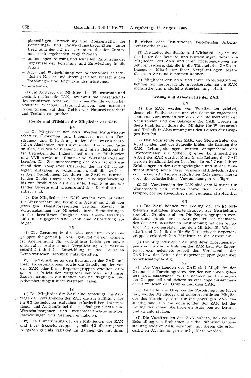 Gesetzblatt (GBl.) der Deutschen Demokratischen Republik (DDR) Teil ⅠⅠ 1967, Seite 552 (GBl. DDR ⅠⅠ 1967, S. 552)