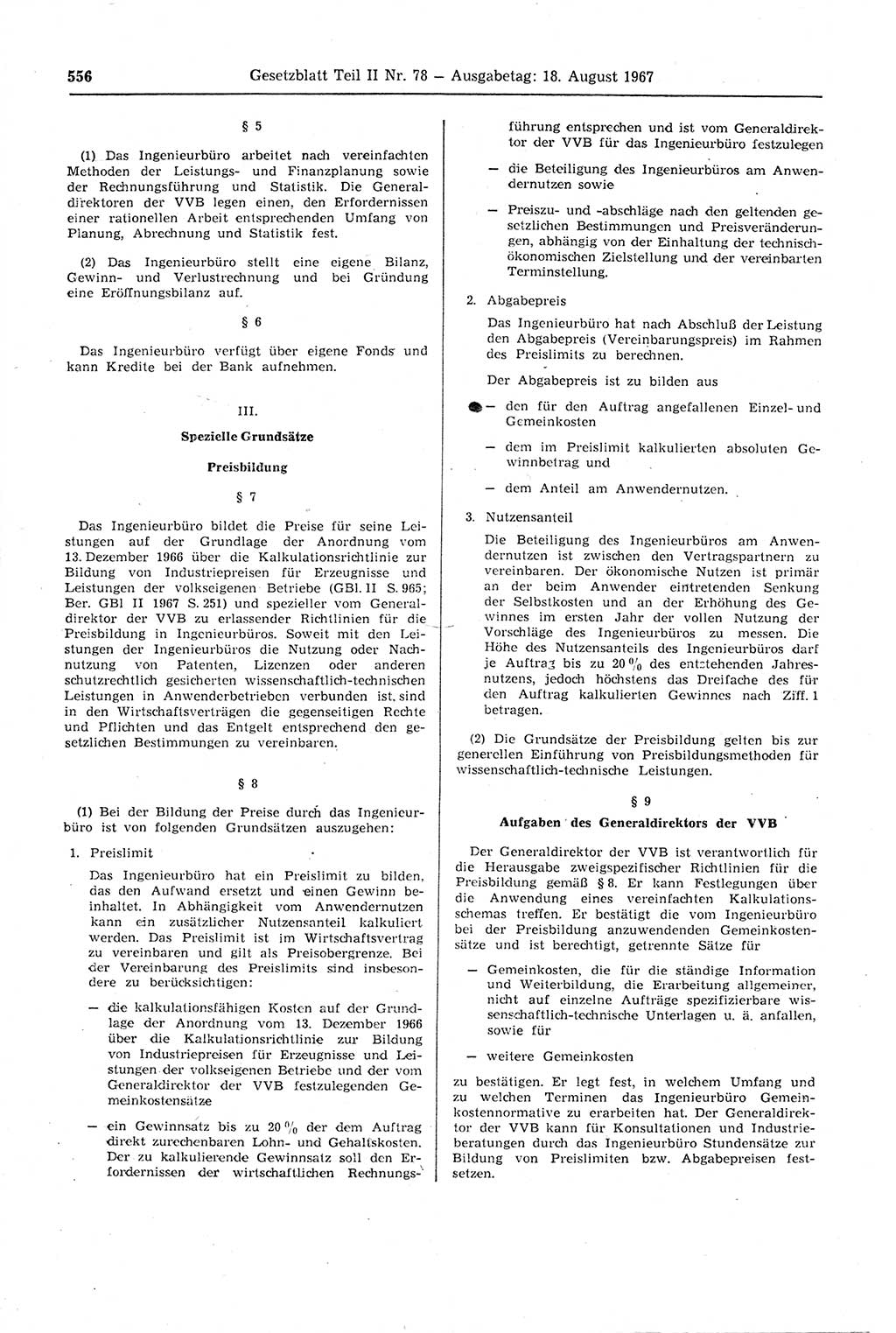 Gesetzblatt (GBl.) der Deutschen Demokratischen Republik (DDR) Teil ⅠⅠ 1967, Seite 556 (GBl. DDR ⅠⅠ 1967, S. 556)
