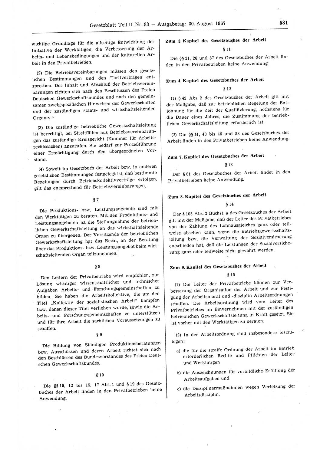 Gesetzblatt (GBl.) der Deutschen Demokratischen Republik (DDR) Teil ⅠⅠ 1967, Seite 581 (GBl. DDR ⅠⅠ 1967, S. 581)