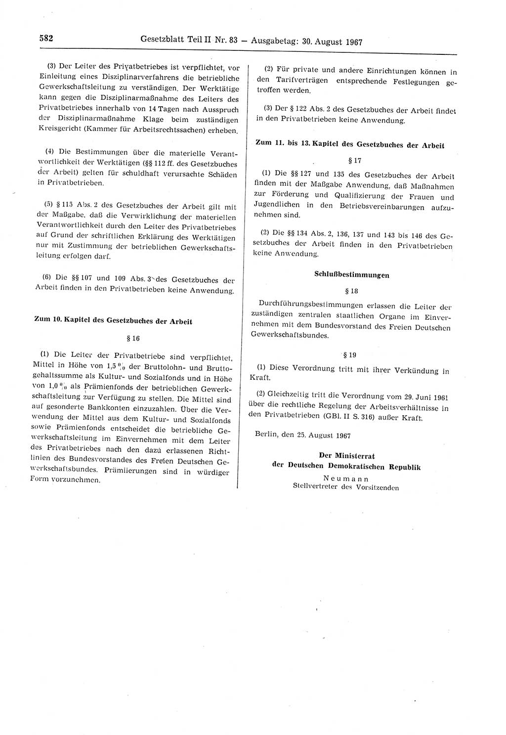 Gesetzblatt (GBl.) der Deutschen Demokratischen Republik (DDR) Teil ⅠⅠ 1967, Seite 582 (GBl. DDR ⅠⅠ 1967, S. 582)