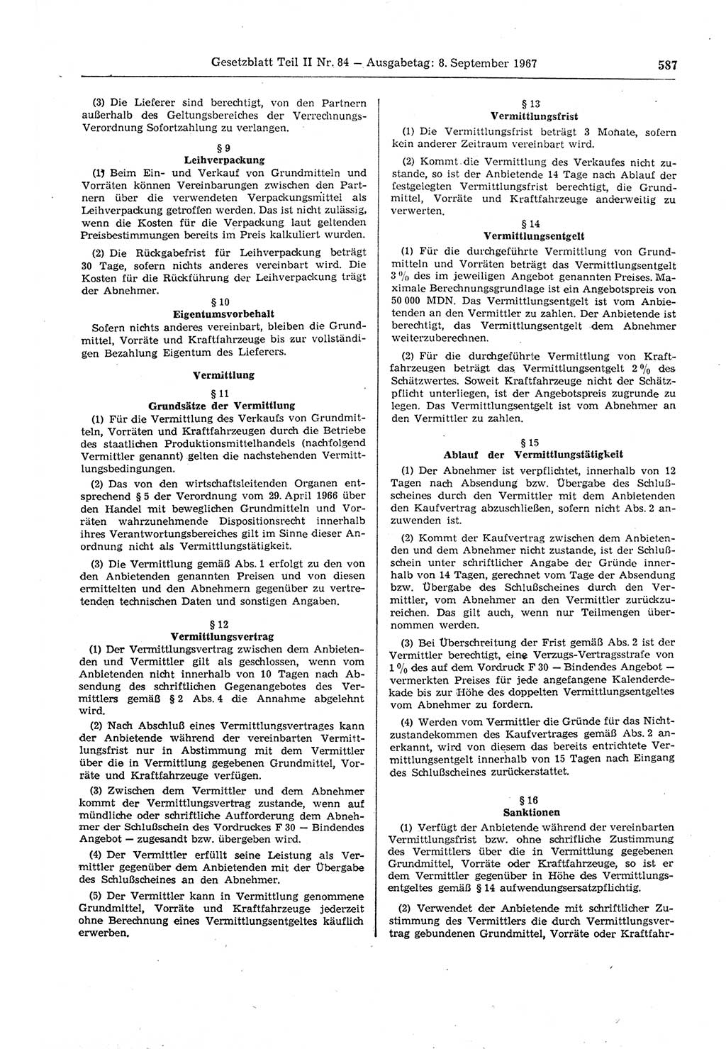 Gesetzblatt (GBl.) der Deutschen Demokratischen Republik (DDR) Teil ⅠⅠ 1967, Seite 587 (GBl. DDR ⅠⅠ 1967, S. 587)