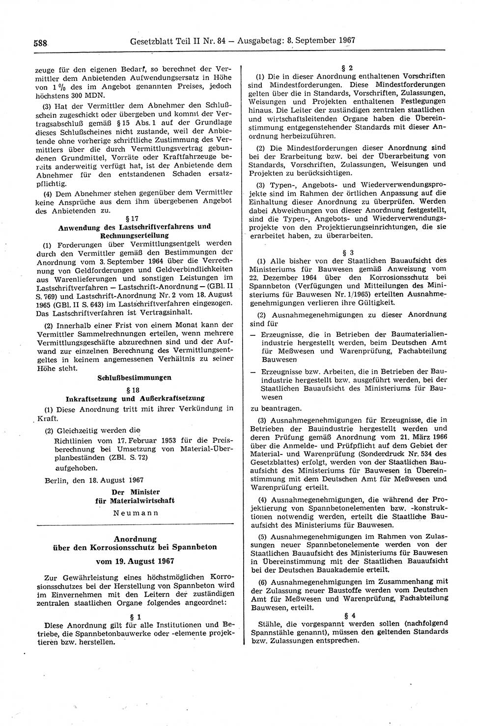 Gesetzblatt (GBl.) der Deutschen Demokratischen Republik (DDR) Teil ⅠⅠ 1967, Seite 588 (GBl. DDR ⅠⅠ 1967, S. 588)