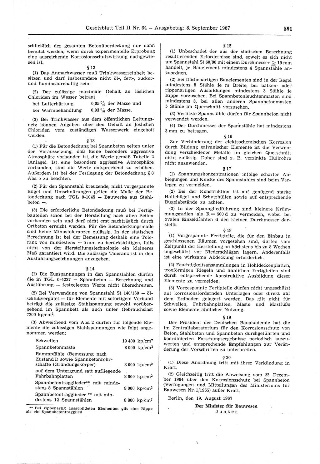 Gesetzblatt (GBl.) der Deutschen Demokratischen Republik (DDR) Teil ⅠⅠ 1967, Seite 591 (GBl. DDR ⅠⅠ 1967, S. 591)