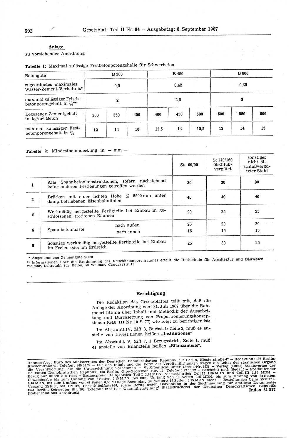 Gesetzblatt (GBl.) der Deutschen Demokratischen Republik (DDR) Teil ⅠⅠ 1967, Seite 592 (GBl. DDR ⅠⅠ 1967, S. 592)