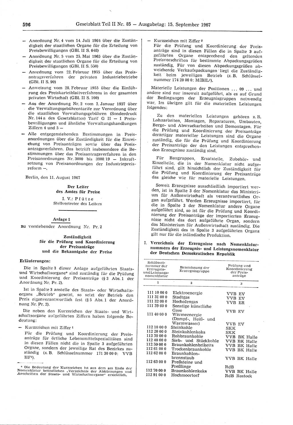 Gesetzblatt (GBl.) der Deutschen Demokratischen Republik (DDR) Teil ⅠⅠ 1967, Seite 596 (GBl. DDR ⅠⅠ 1967, S. 596)