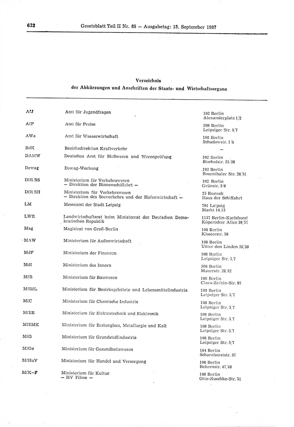 Gesetzblatt (GBl.) der Deutschen Demokratischen Republik (DDR) Teil ⅠⅠ 1967, Seite 632 (GBl. DDR ⅠⅠ 1967, S. 632)