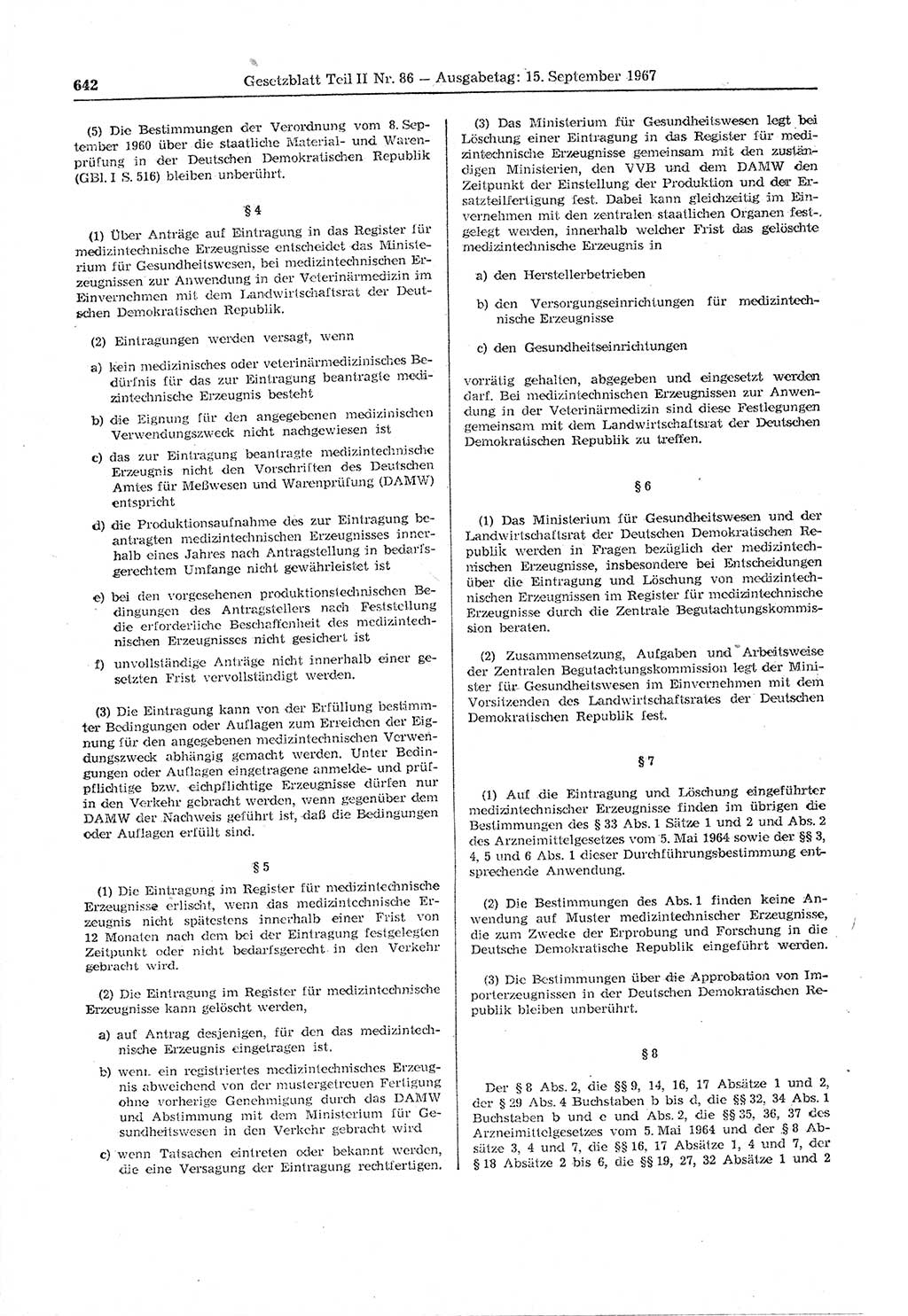Gesetzblatt (GBl.) der Deutschen Demokratischen Republik (DDR) Teil ⅠⅠ 1967, Seite 642 (GBl. DDR ⅠⅠ 1967, S. 642)