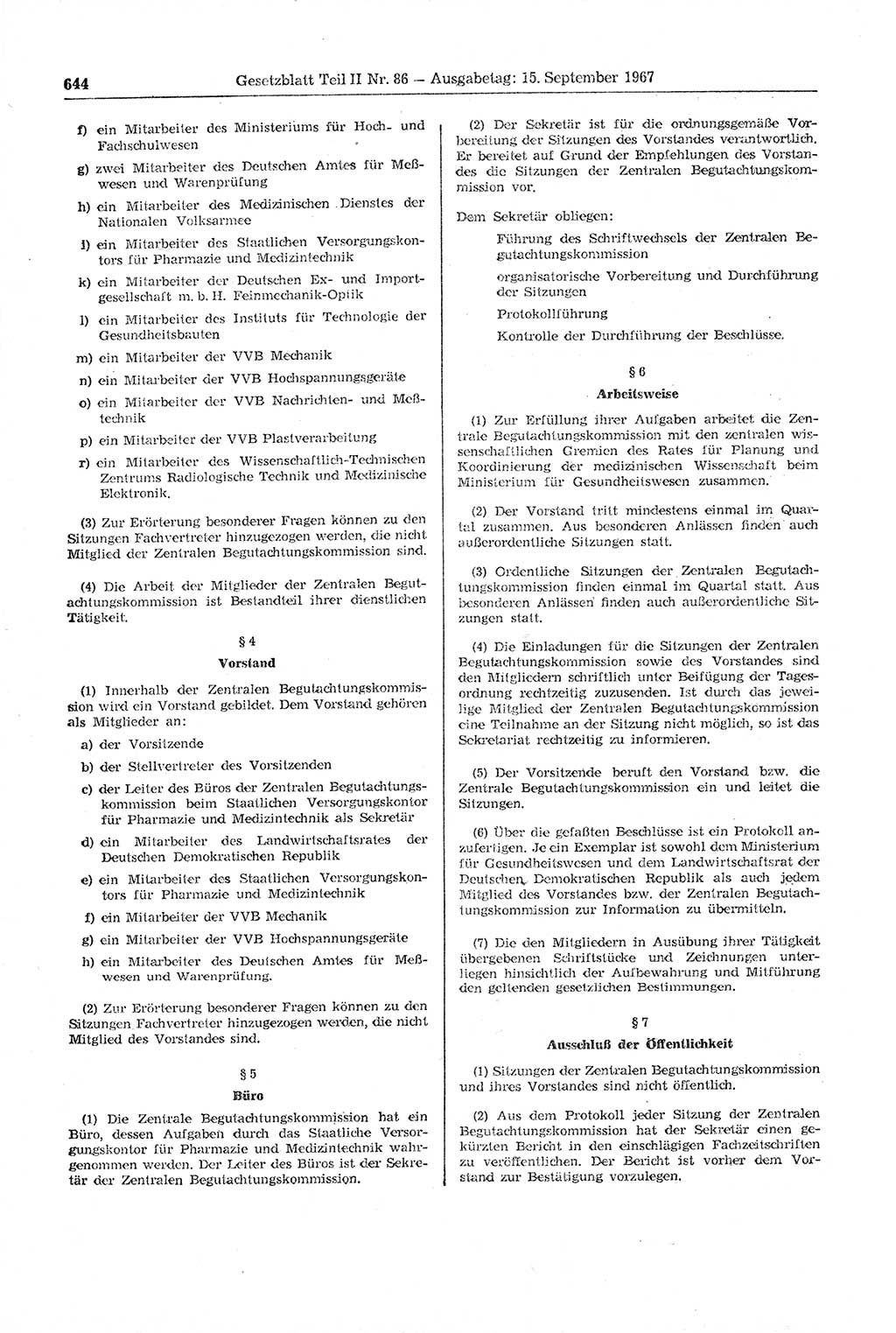 Gesetzblatt (GBl.) der Deutschen Demokratischen Republik (DDR) Teil ⅠⅠ 1967, Seite 644 (GBl. DDR ⅠⅠ 1967, S. 644)