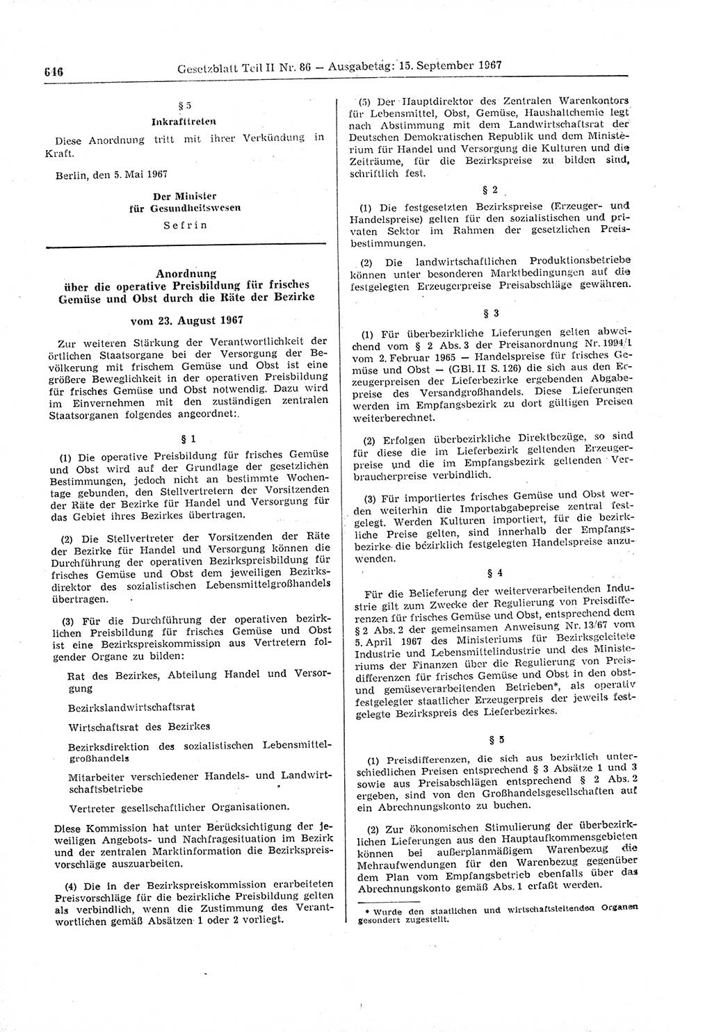 Gesetzblatt (GBl.) der Deutschen Demokratischen Republik (DDR) Teil ⅠⅠ 1967, Seite 646 (GBl. DDR ⅠⅠ 1967, S. 646)