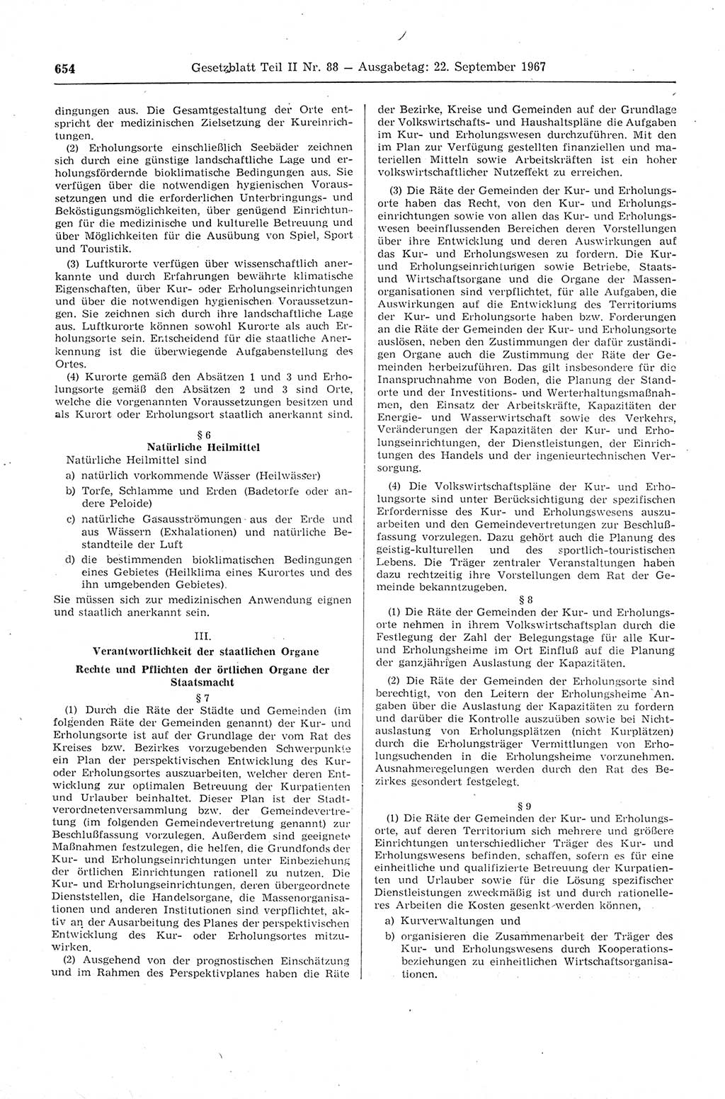 Gesetzblatt (GBl.) der Deutschen Demokratischen Republik (DDR) Teil ⅠⅠ 1967, Seite 654 (GBl. DDR ⅠⅠ 1967, S. 654)